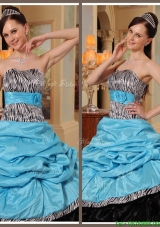 New Style Ruffles Strapless Quinceanera Gowns in Blue and Black