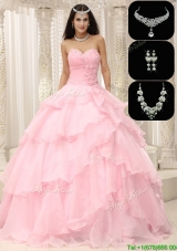 Plus Size Beading and Ruffles Sweet 16 Dresses in Baby Pink