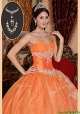 Plus Size Orange Red Quinceanera Gowns with Beading and Appliques