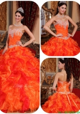 2016 Puffy Appliques and Beading Orange Quinceanera Gowns