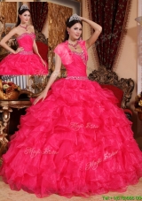 2016 Puffy Beading Coral Red Quinceanera Gowns with Sweetheart