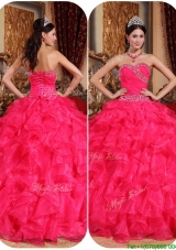 Popular Coral Red Ball Gown Pretty Sweet 15 Dresses with Beading