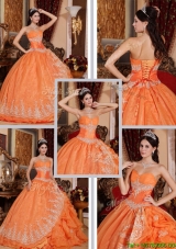 Puffy Beading and Appliques Quinceanera Gowns in Orange Red