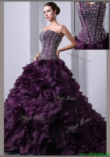 Beautiful A Line Brush Train Beading and Ruffles Sweet 16 Quinceanera Gowns