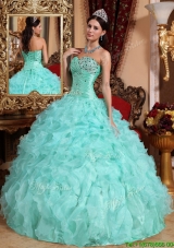 Lovely Apple Green Sweetheart Beading and Ruffles Sweet 16 Quinceanera Gowns