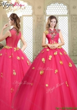 Beautiful High Neck Cap Sleeves Quinceanera Dresses with Appliques for 2016