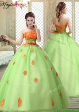 Latest Strapless Prom  Gowns with Appliques and Belt for 2016