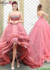 Popular Strapless High Low Beading Prom Dresses