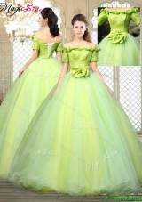 Pretty Off the Shoulder Quinceanera Dresses with Hand Made Flowers
