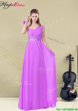 2016 Romantic One Shoulder Bridesmaid Dresses with Ruching and Belt