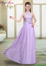 2016 Sweet High Neck Lace Lavender Prom Dresses