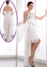 Most Popular Sweetheart High Low Beading Prom Dress in White