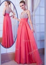Simple Empire Straps Side Zipper Beading Prom Dress for Evening