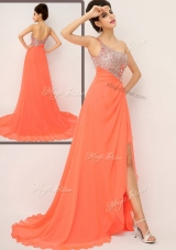 Luxurious One Shoulder Best Selling Prom Gowns with High Slit and Sequins