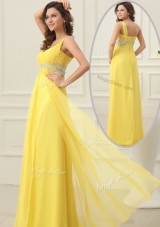 Cheap Empire One Shoulder Beading Best Selling Prom Gowns in Yellow