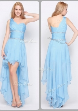 Inexpensive One Shoulder High Low Best Selling Prom Gowns  with Beading