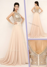Pretty Empire Bateau Brush Train Best Selling Prom Gowns  with Beading