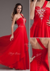 Cheap Empire One Shoulder Red Dama  Dress with Beading