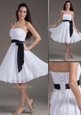 Elegant Strapless Sash White Short Dama  Dress for Homecoming