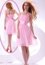 Beautiful Short Pink Dama Dresses with Hand Made Flowers and Belt