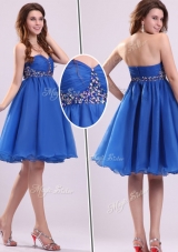 Classical Short Sweetheart Beading Dama Dresses in Blue