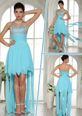 Wonderful Sweetheart High Low Beading and Paillette Dama Dresses in Aqua Blue