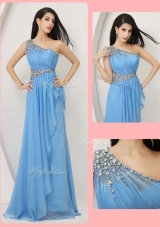 Cheap Empire One Shoulder Discount Evening Gowns with Beading and Ruching
