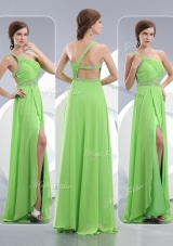 Elegant One Shoulder Spring Green Fashion Evening Dresses  with High Slit