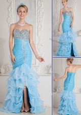 Gorgeous Mermaid Sweetheart Beading and Ruffled Layers Aqua Blue Fashion Evening Dresses