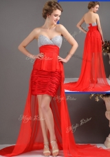 Most Popular Column High Low  Fashion Evening Dresses with Beading