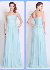 New Style Brush Train Light Blue Fashion Evening Dresses with Beading and Ruching