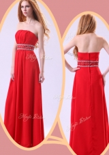 Simple Empire Strapless Red Discount Evening Gowns with Beading
