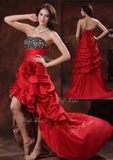 Gorgeous High Low Strapless Discount Evening Gowns With Hand Made Flowers