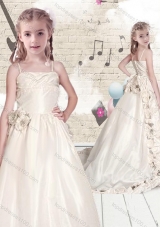 2016 Elegant Empire Spaghetti Straps Brush Train Little Girl Pageant Dresses