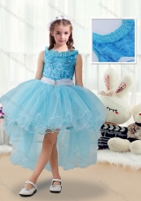 2016 Latest High Low Little Girl Pageant Dresses with Belt and Appliques