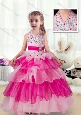 2016 Pretty Halter Top Little Girl Pageant Dresses with Ruffled Layers