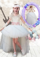 2016 Sweet V Neck High Low Appliques Little Girl Pageant Dresses