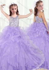 Lovely Scoop Lavender Mini Quinceanera Dresses  with Beading and Ruffles