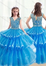Pretty V Neck Baby Blue Mini Quinceanera Dresses  with Ruffled Layers