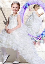 2016 Lovely Scoop High Low White Little Girl Pageant Dresses with Ruffled Layers