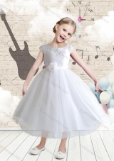 New Arrival Cap Sleeves Bateau Flower Girl Dresses with Appliques
