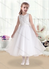 New Arrival Princess Scoop White Flower Girl Dresses with Appliques