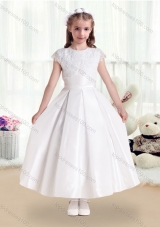 New Arrival Scoop Satin Flower Girl Dresses with Appliques