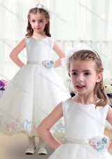 New Arrival Scoop White Flower Girl Dresses with Appliques