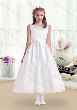 New Arrival Scoop White Flower Girl Dresses with Lace and Belt