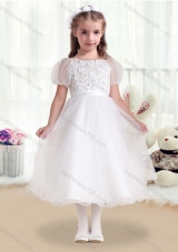 New Arrival Scoop White Flower Girl Dresses with Appliques