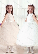 New Arrival Ball Gown Bateau Flower Girl Dresses with Ruffles