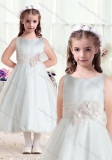 New Arrival Bateau Flower Girl Dresses with Hand Made Flowers
