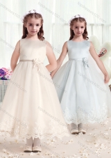 New Arrival Scoop Flower Girl Dresses with Hand Made Flowers