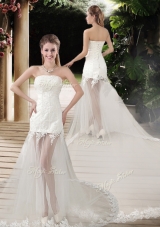 Popular See Through Empire Strapless Appliques Wedding Dresses with Court